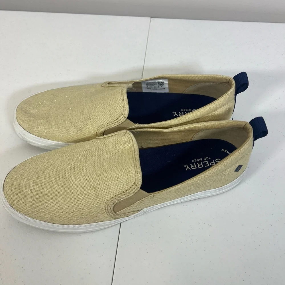 Sperry Women's Cream‎ Slip-On Sneakers Size 11 Top Sider Sparkle Linen Casual